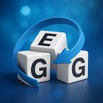 Illustration des Gebäudeenergiegesetzes: GEG-Würfel mit rotierendem Pfeil - Bild mit KI-Unterstützung erstellt